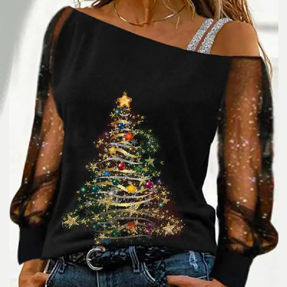 Women's Casual Long Sleeve Bronzing Crew Neck Tee