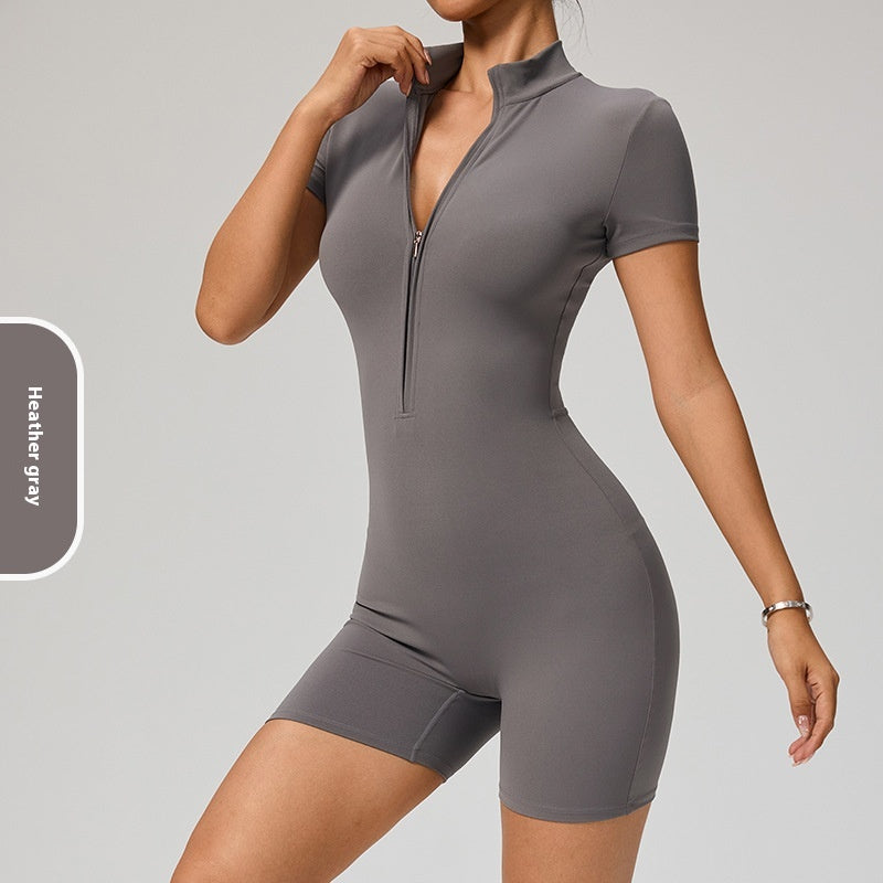 Women's Short Sleeve Zipper Sports Yoga Jumpsuit