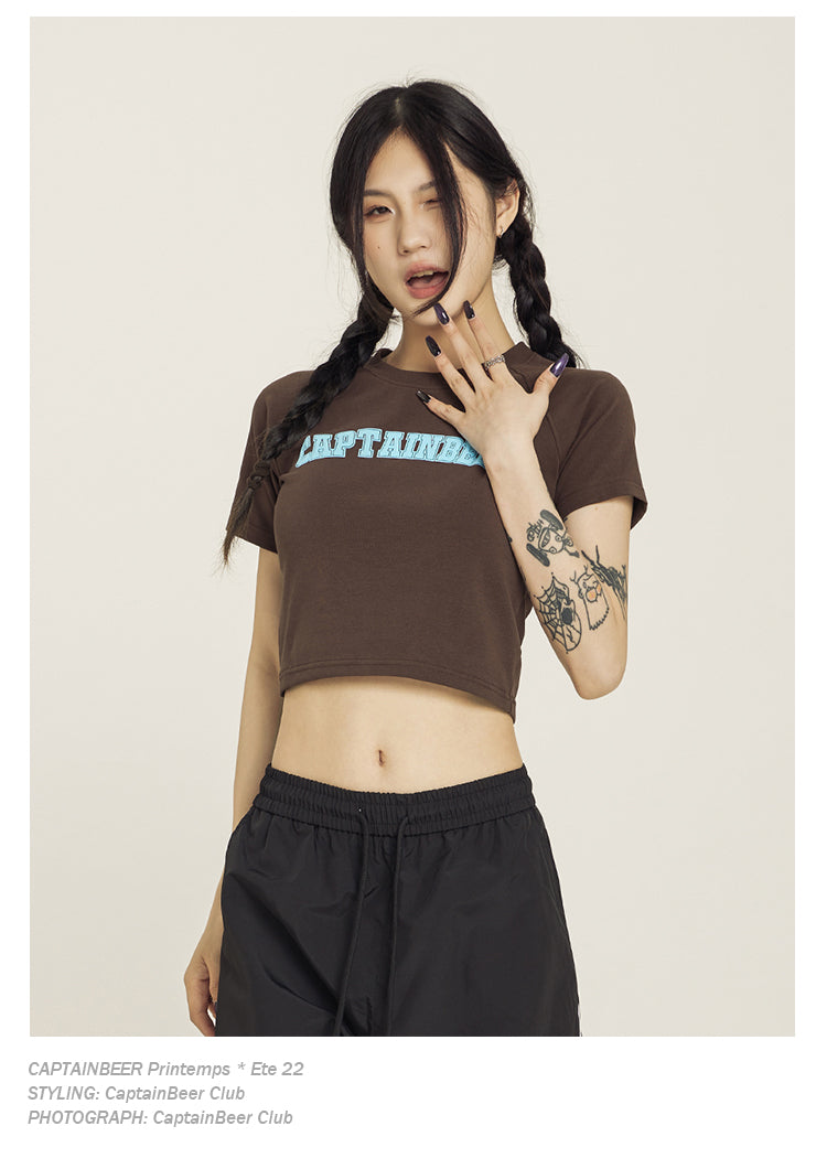 Retro American Crop Top Vintage Short Sleeve Summer Tee