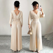 Solid-color Pleated Jumpsuit Pants For Women
