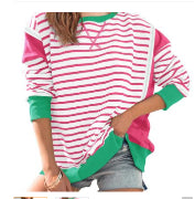 Colorblock Striped Long Sleeve Casual Pullover Sweatshirt