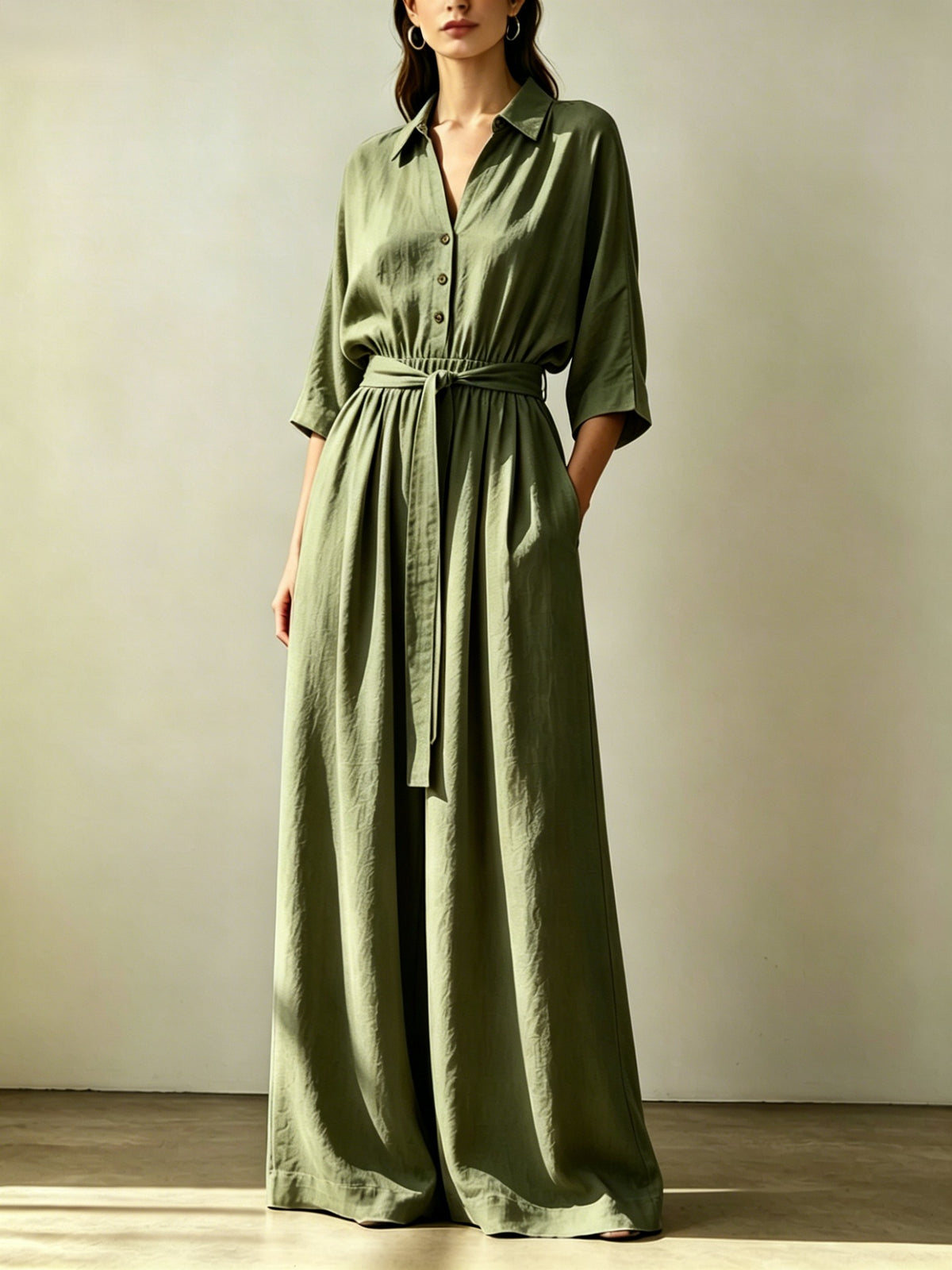 Chic Linen Wide-Leg Pants with Waist Tie