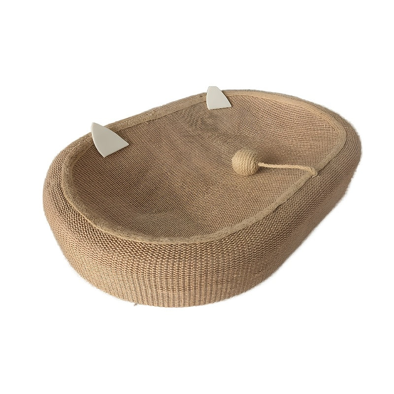 Cat Scratching Post Extra Large 23.62 Cat Scratching Post & Resting Pad - Heavy-duty Oval Scratching Board With, Non-shedding Woven Fiber Surface, Beige/, Space-saving Design For Large Cats, Kittens,