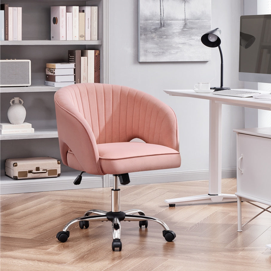 Velvet Tufted Barrel Back Office Chair with Wheels and Adjustable Height