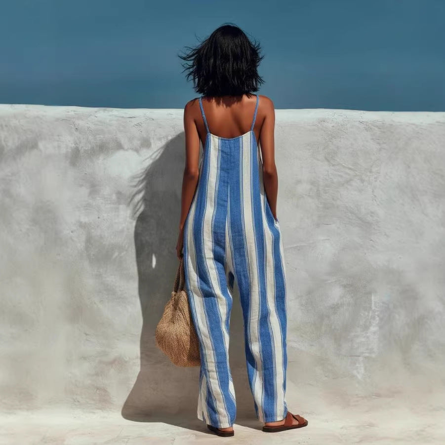 Elegant Casual Striped Sleeveless Strap Jumpsuit