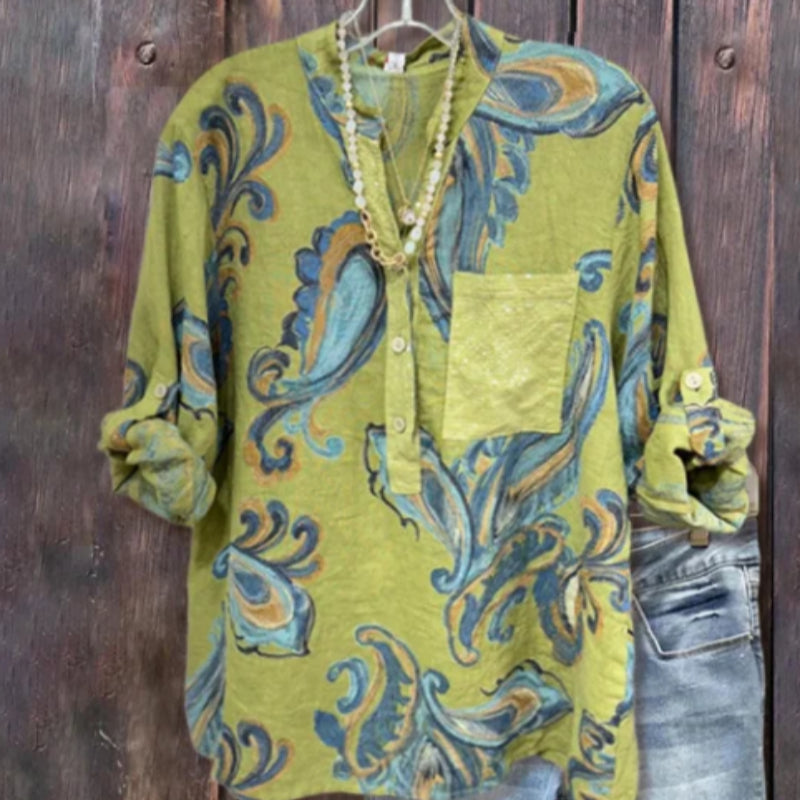 Youthful Green Pattern Print Long Sleeve Top