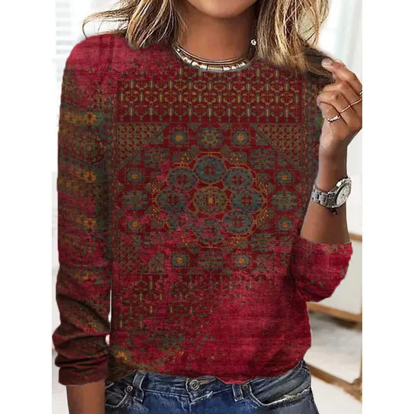 Vintage Printed Loose Round Neck T-Shirt