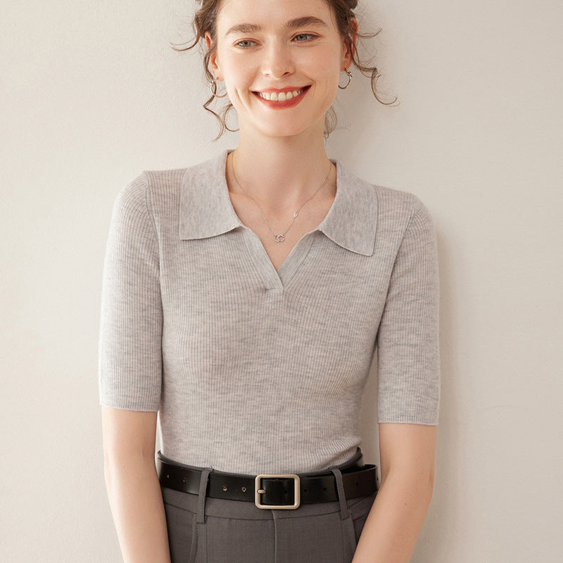 Thin Cashmere Worsted Short‑Sleeve Shirt – Soft, Lightweight & Elegant
