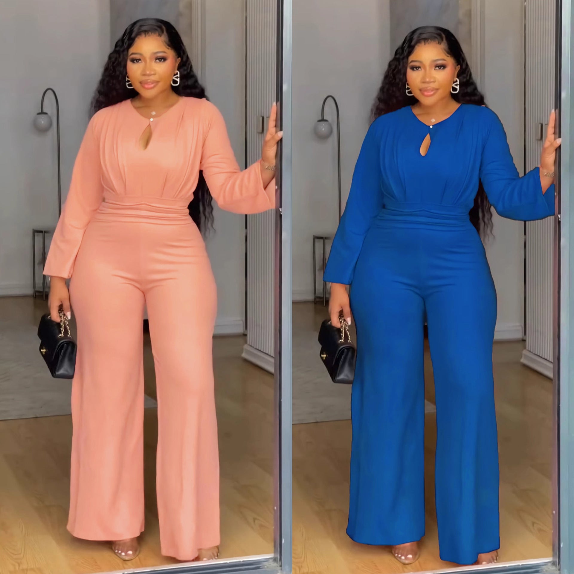 Women's Fashionable Slim-fit Hollowed-out Wide-leg Jumpsuit
