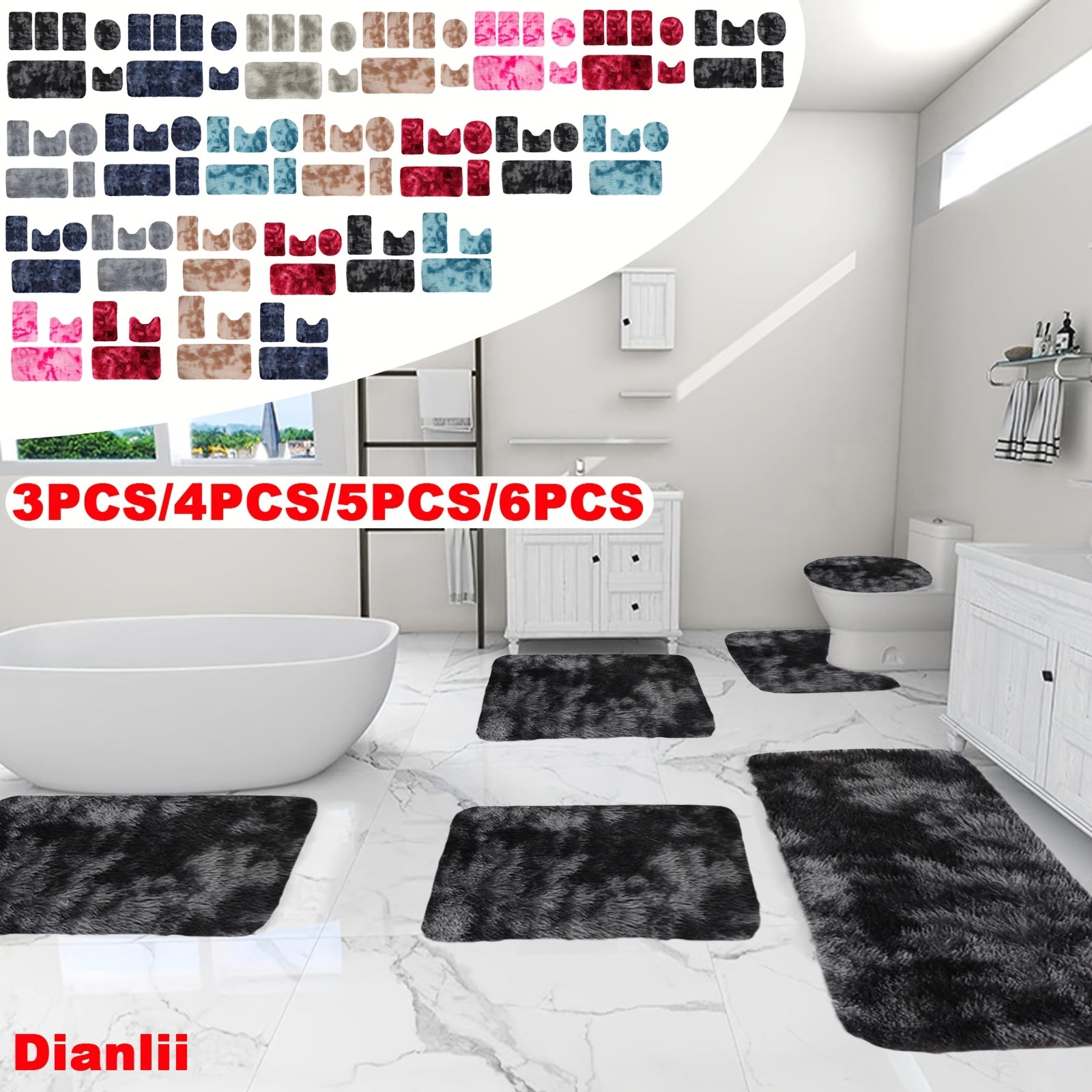New Mixed Color Bath Mats, Whole Room Bath Rugs, Tie-Dye 3/4/5/6pcs Toilet Mats Universal Soft Bathroom Rugs Sets 3/4/5/6 Piece Water Absorption Bathroom Carpet Set, Non Slip Bath Rugs Set, Thick M...