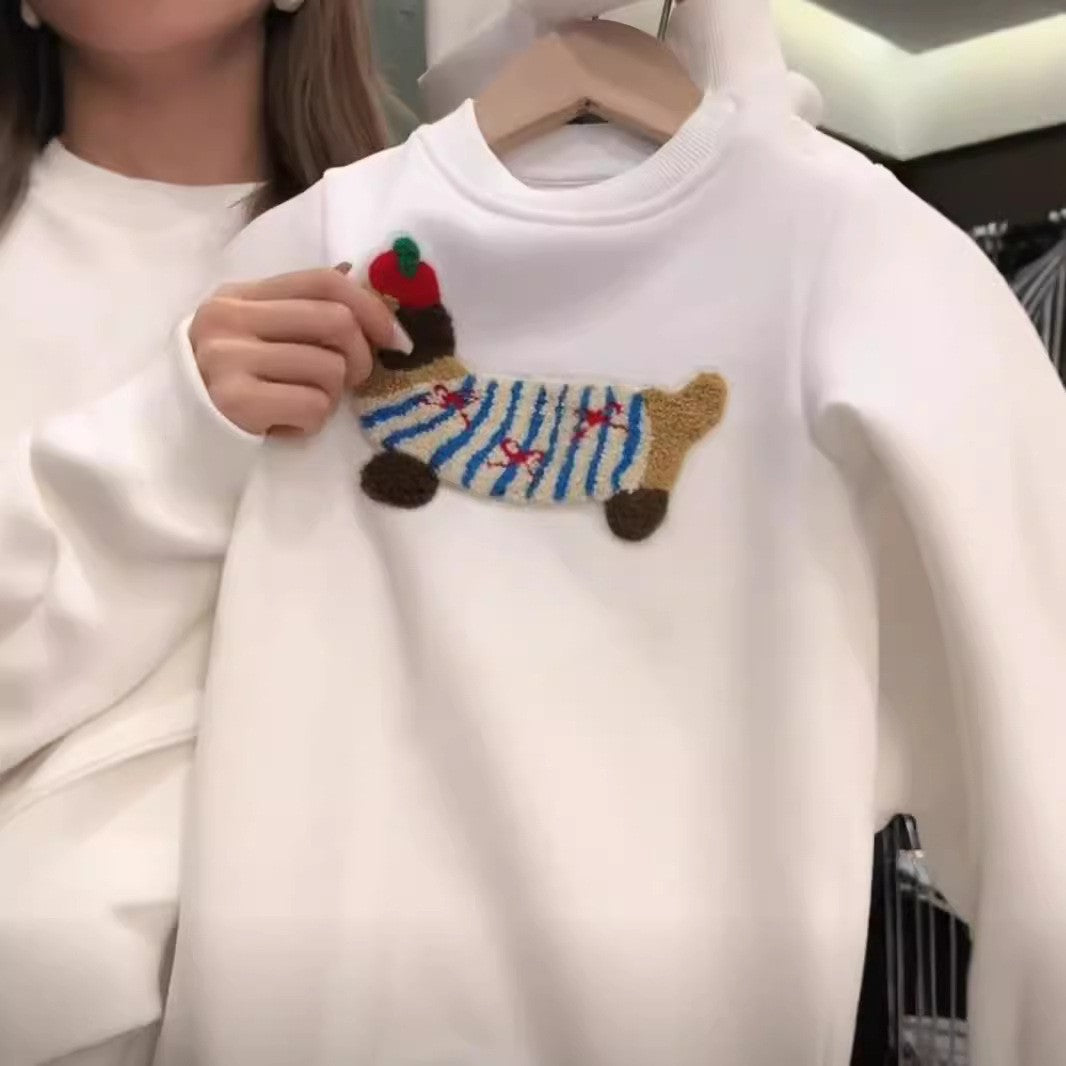 Cute Sausage Dog Embroidered Loose Hoodie
