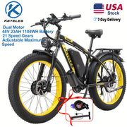 KETELES Adult Electric Bike with Dual Motor 170 NM Torque & 48V 23AH Battery - 26" All-Terrain Tire Mountain Bike, 21-Speed Shimano System, 50-Mile Range, Front/Rear Motor, Heavy-Duty Alloy Frame, ...
