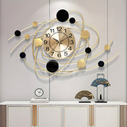 Large Golden Geometric Wall Clock, 32 * 18 Creative Metal Iron Circle Decorative Wall Clocks, Silent Non Ticking Wall Art Clocks for Living Room Dinning Room Office Cafes Hotels Decor Christmas New Year Easter Gifts