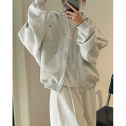 Women's Lightweight Casual Embroidered Zip-Up Hoodie