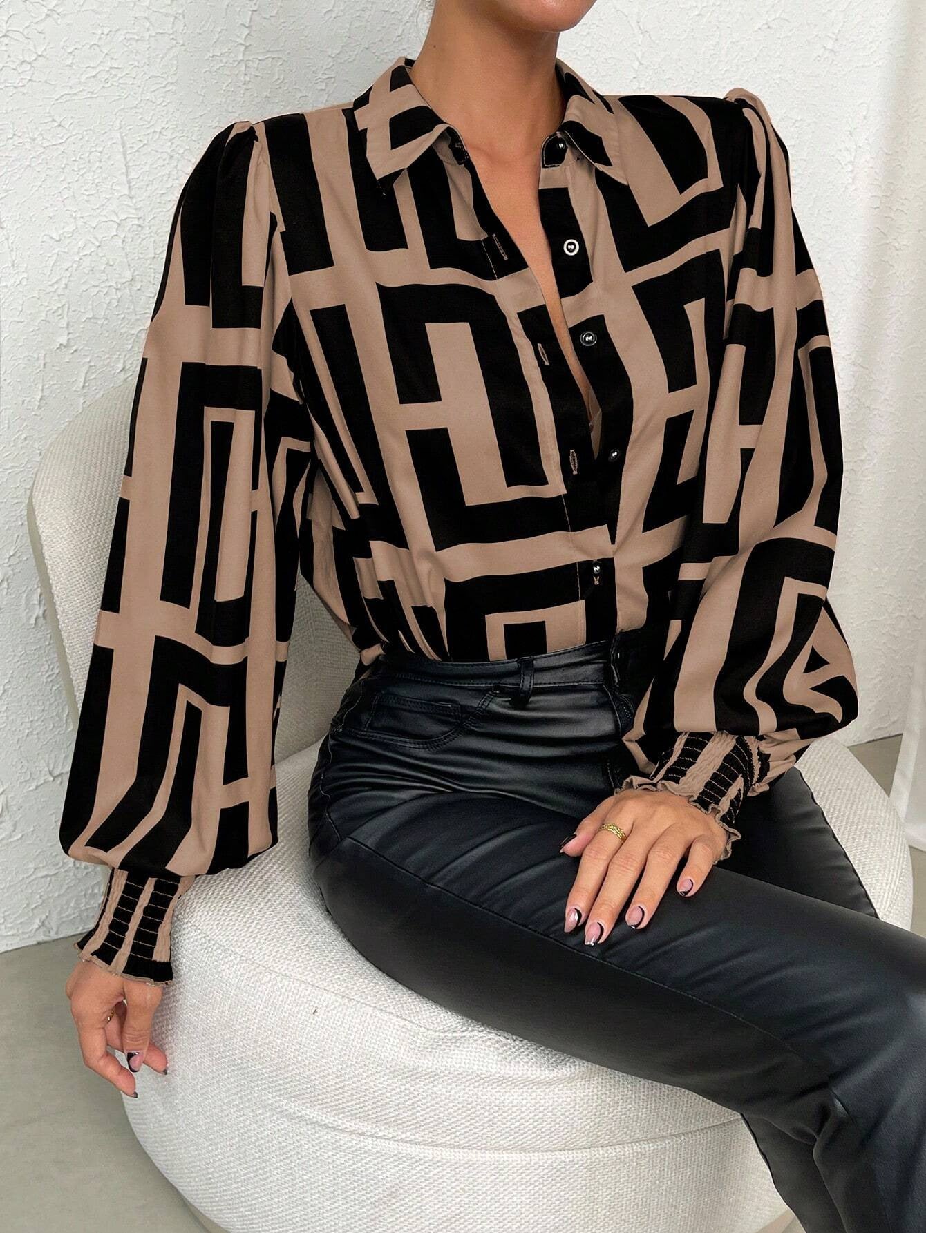 Print Lantern Sleeve Shirt