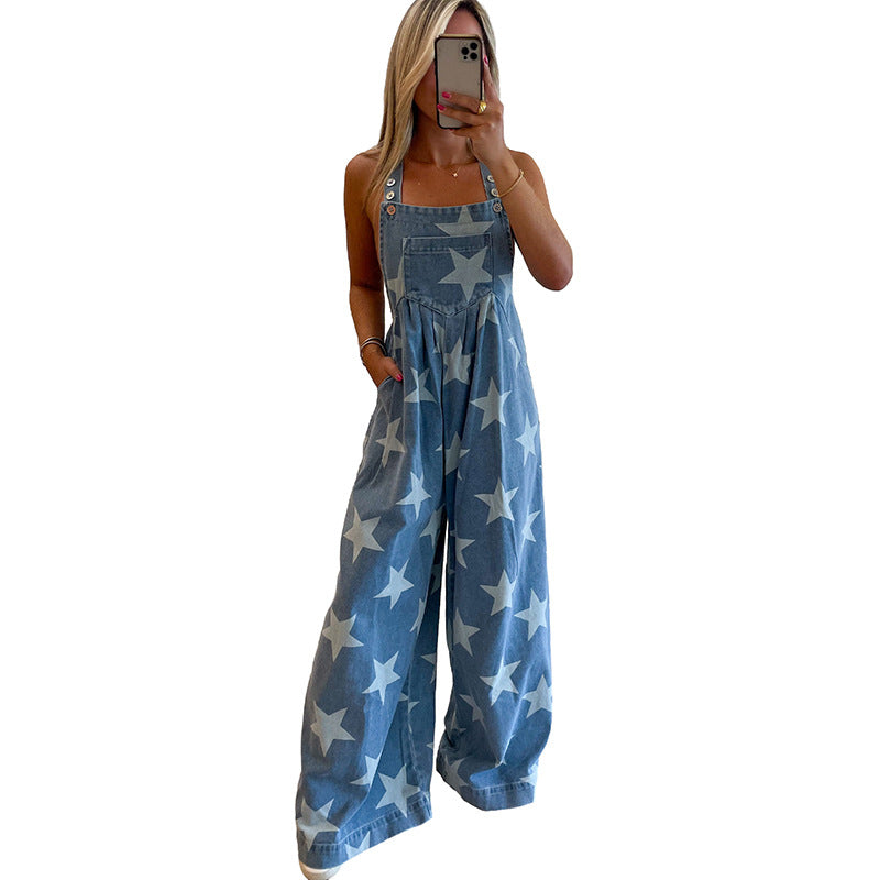 Female Fashion Five-pointed Star Printing Romper