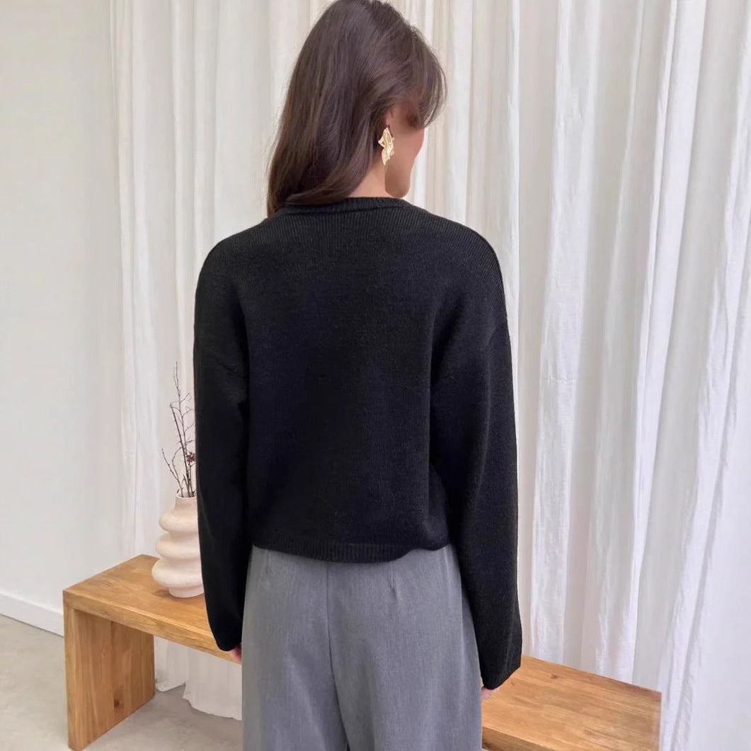 European and American European and American Leisure Loose Cardigan Lace-up Solid Color Knitted Sweater for Women