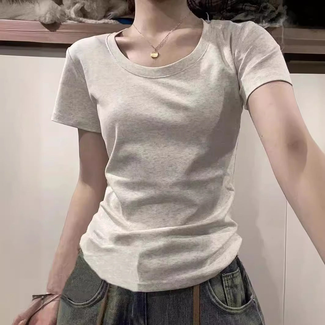 Slim-Fit Cotton Round-Neck Short Sleeve Top – Effortless Style