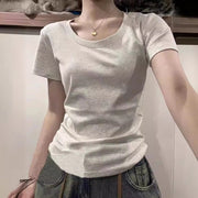 Slim-Fit Cotton Round-Neck Short Sleeve Top – Effortless Style