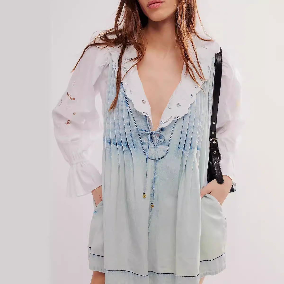 Women's V-Neck Denim Romper Casual Sleeveless Shorts Jumpsuit