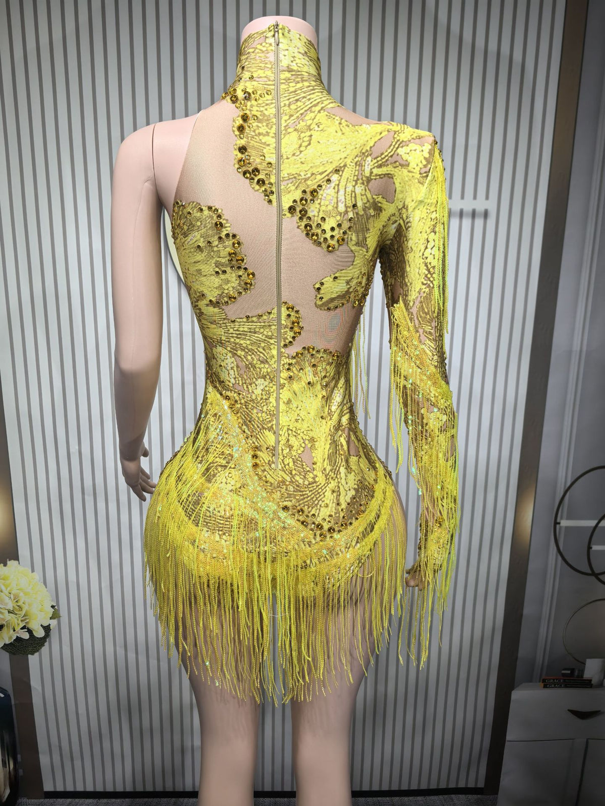 Chic Tassel Long-Sleeve High-Waist Jumpsuit