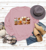 Cozy Floral Print Round Neck Christmas Latte Sweater