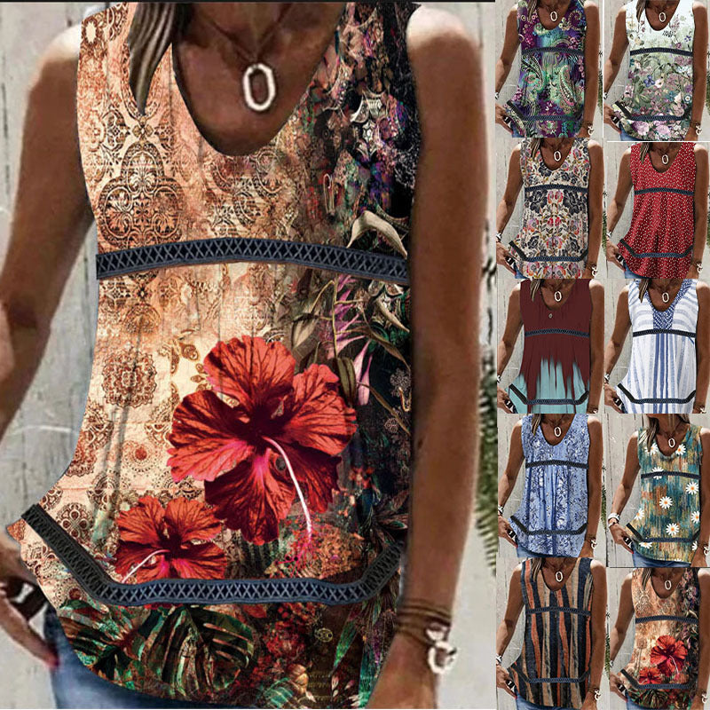 Vibrant Botanical Patchwork Sleeveless Vest – Effortless Summer Style