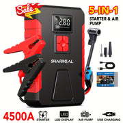 4500A Peak 12V Portable Jump Starter with Air Compressor, -C Fast, 12V  Battery Charger, LED Light, Power Bank & Tire Inflator - 5-in-1 All-in-One Emergency Power Bank,,, for Cars, Trucks, SUVs, Bo...