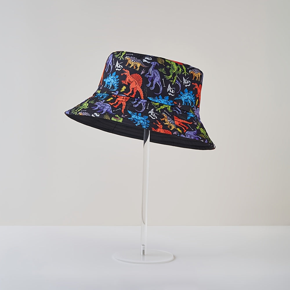 Unisex Kids Bucket Hat with Dinosaur Cartoon Print – Sun Protection