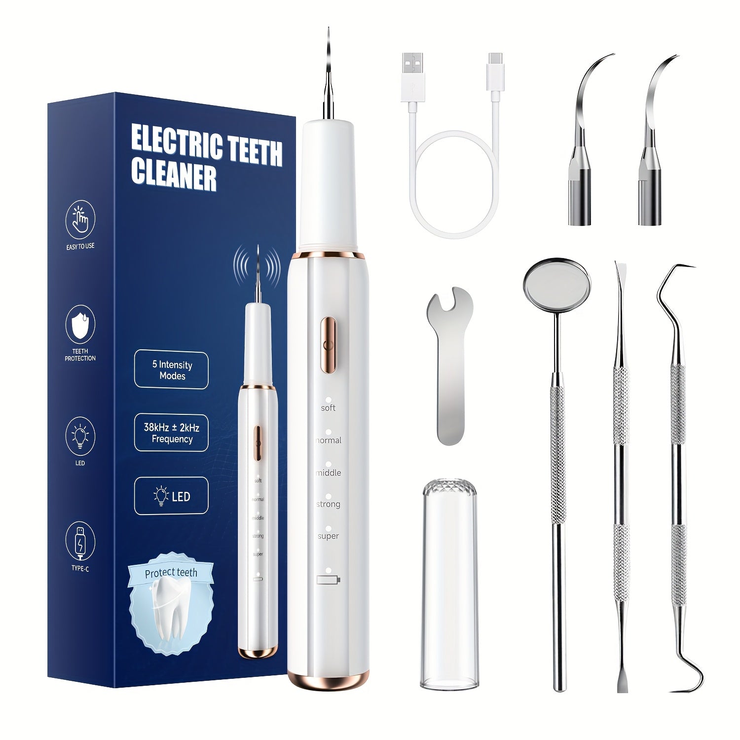 Electric Teeth Cleaner with LED Light and 5 Cleaning Modes