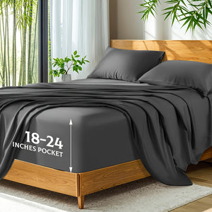 Queen Size Bamboo Sheets - Cooling Breathable Moisture-Wicking Bed Sheets with Deep Pockets, All-Season Luxury Bedding Set for Hot Sleepers