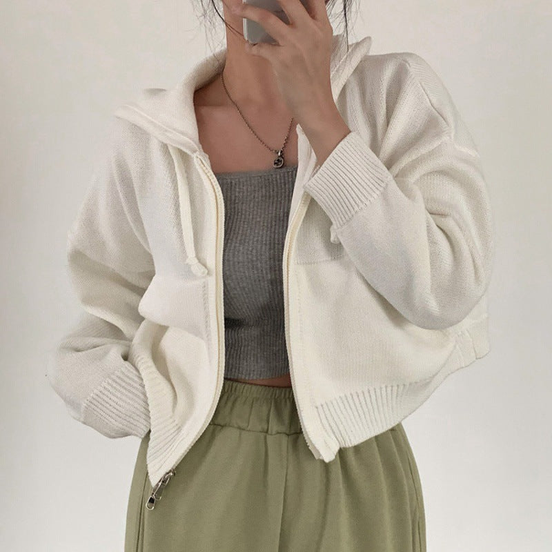 Cozy Hooded Cropped Sweater Coat for Casual Wear