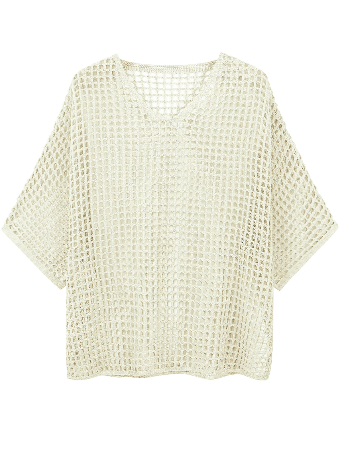 V Neck Hollow Out Knit Tunic Top Batwing Half Sleeve Loose Mesh Cover Up