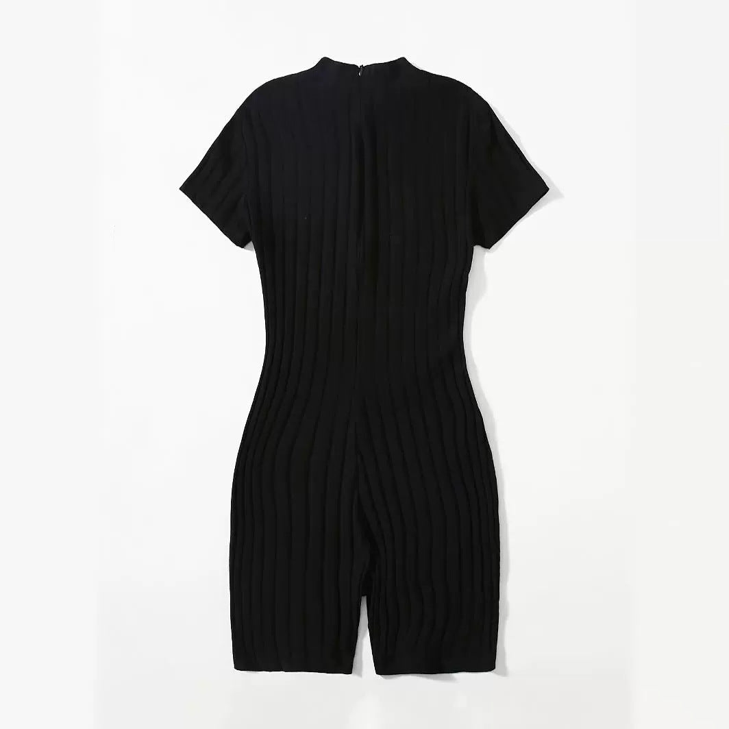 Chic Slim-Fit Short Sleeve Zip Jumpsuit