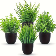 Set of 4 miniature artificial potted plants for indoor and outdoor use