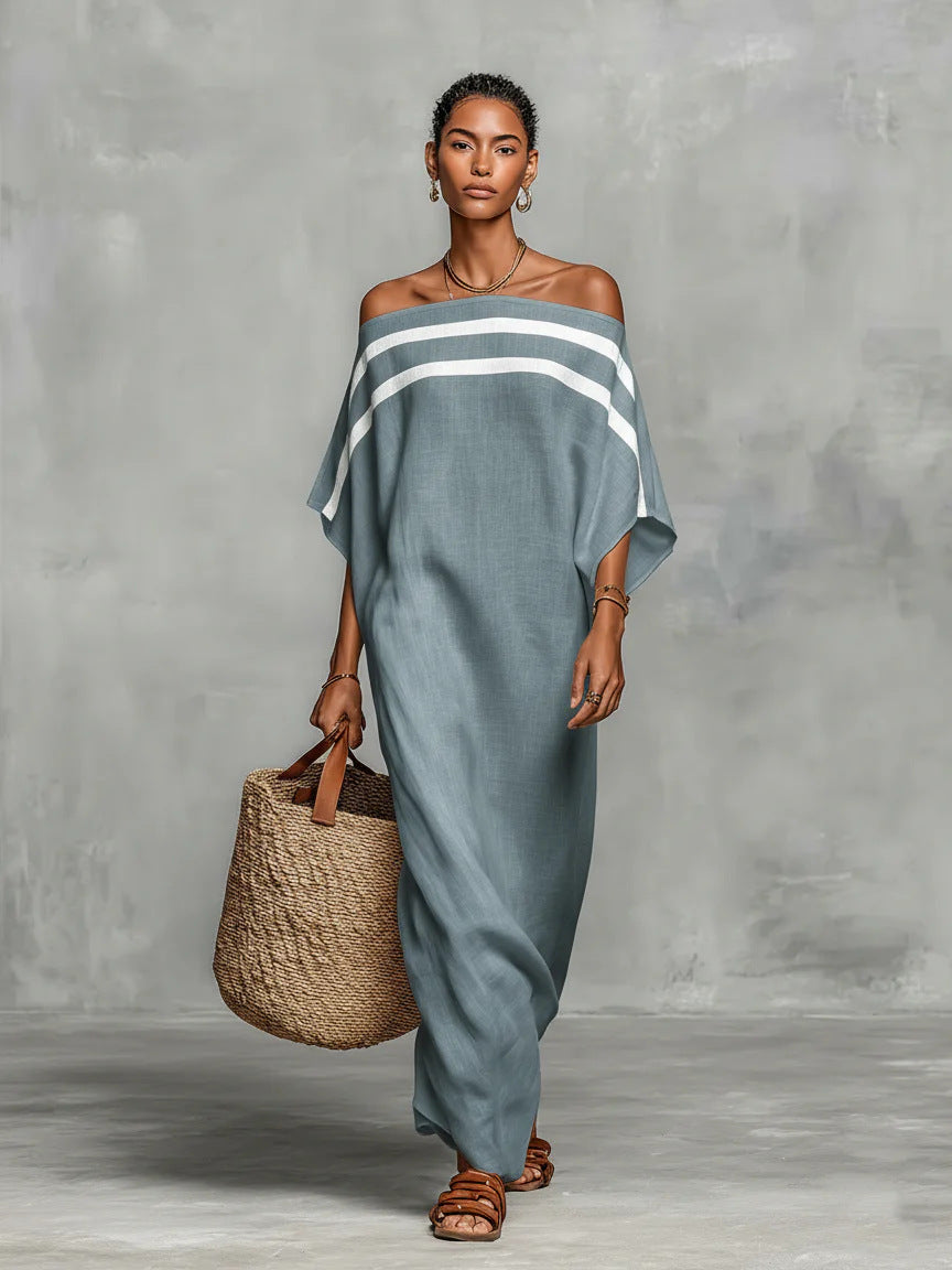 One-Shoulder Batwing Sleeve Summer Vacation Maxi Dress