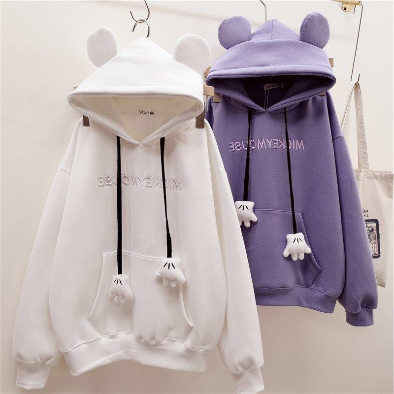 Women's Fleece-Lined Embroidered Cartoon Pullover Sweater