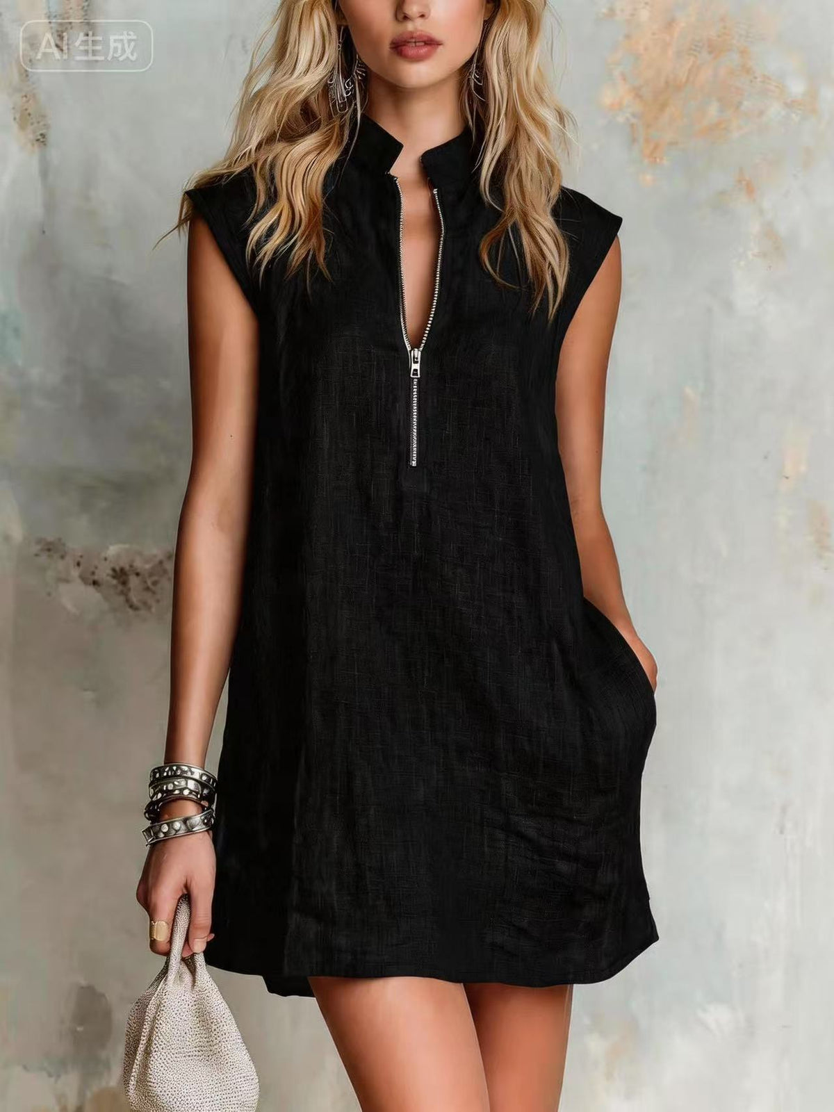 Half-Zip Sleeveless Casual Vacation Dress