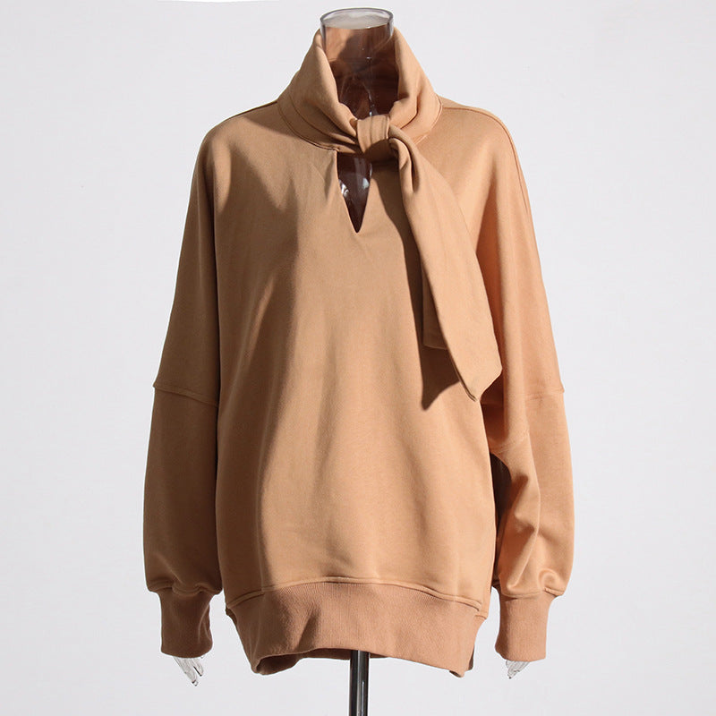Women's Loose Scarf Collar Irregular Long Sleeve Sweatshirt