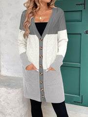 Thread Contrast Color Mid-length Simple Style V-neck Coat