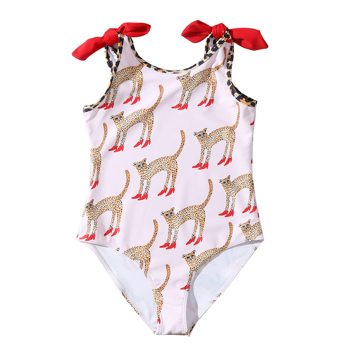 Girls' Stretchy Leopard Print One-Piece Swimsuit