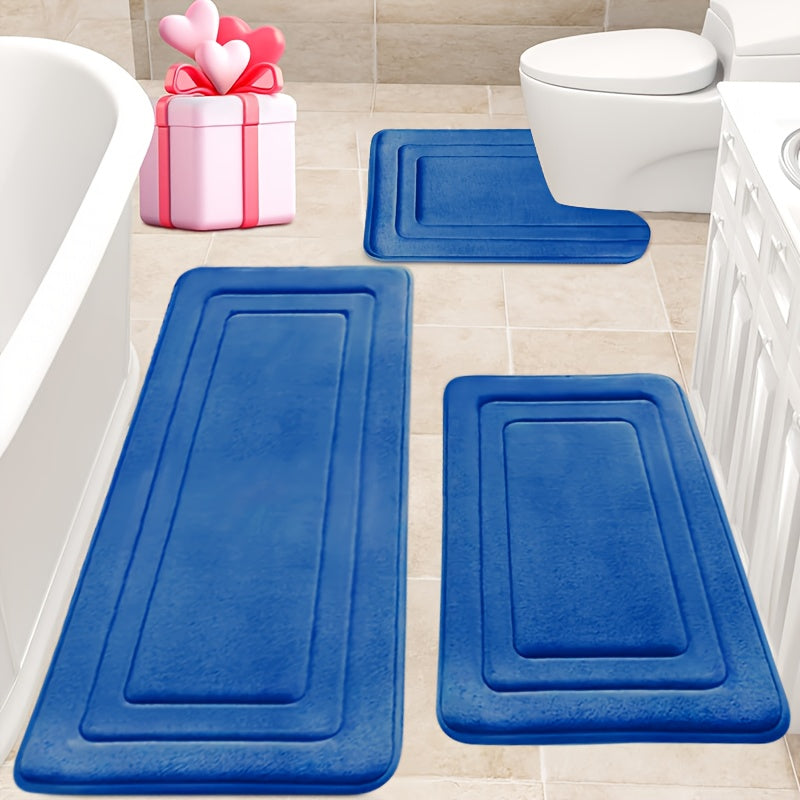 3pcs Memory Foam Bath Mat Set, Comfortable Standing Pad with U-Shaped Toilet Design. Thickened Super Absorbent Soft Carpet, Perfect for Bathroom/Shower Use, Non-Slip Floor Mat for Indoor & Outdoor...