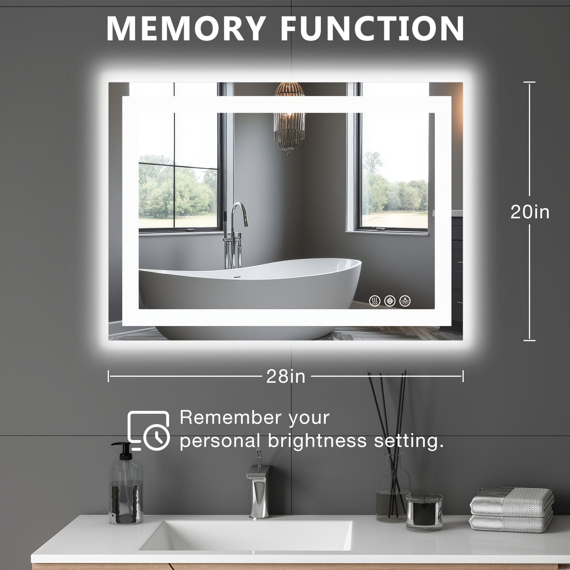 Dimmable anti-fog LED bathroom mirror with three color modes