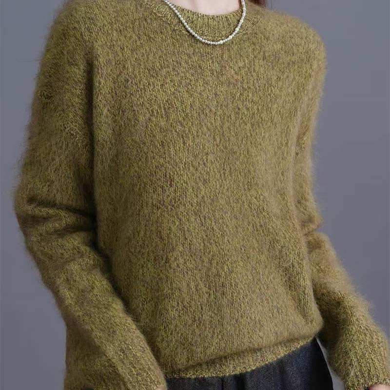Round-neck Knitted Cashmere Wool Sweater Womens Loose-fitting Top