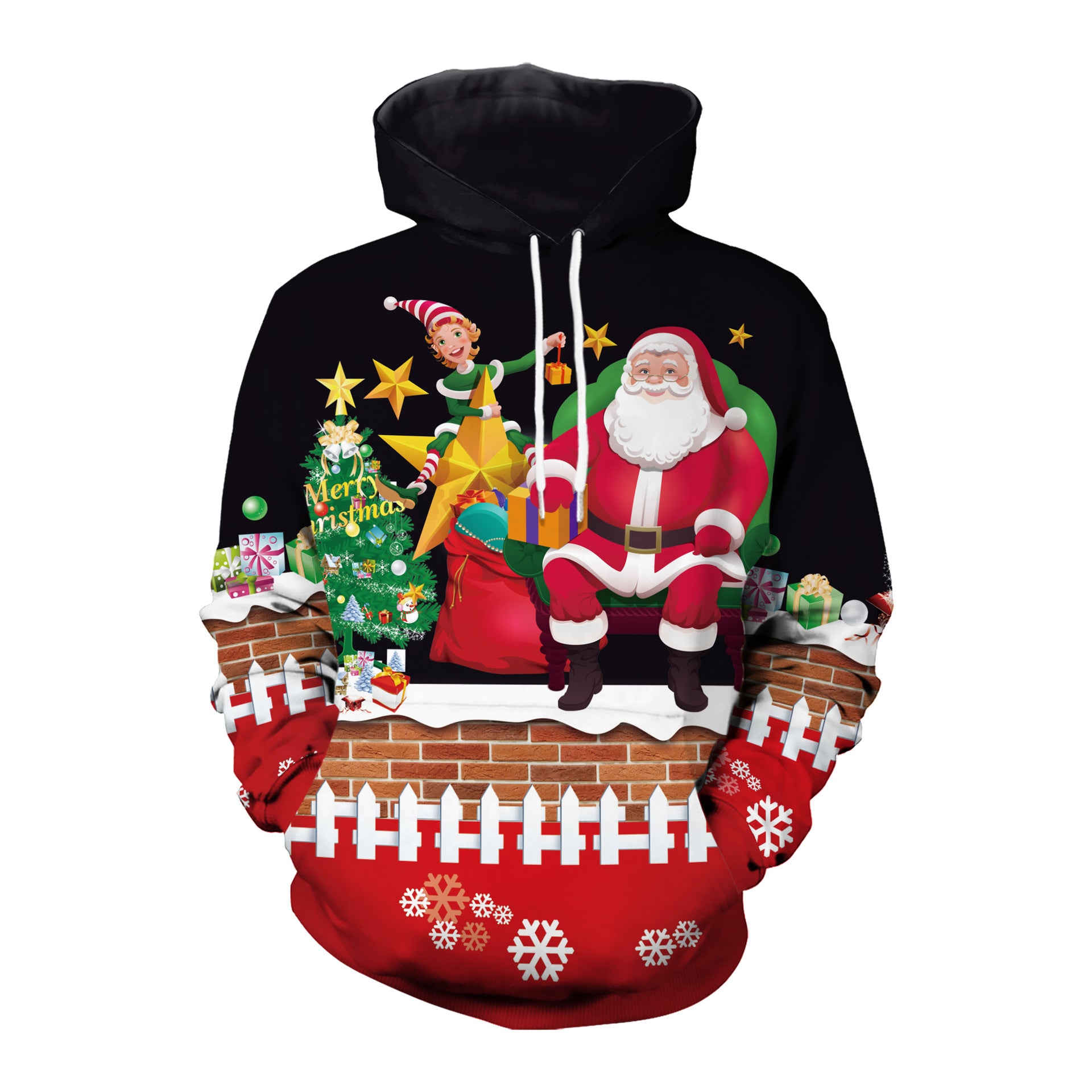 Festive Elk Christmas Print Couple Hooded Sweater