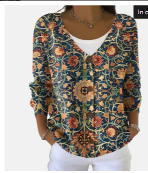 Womens Printed Knitted Sweater with Buttons Printed Cardigan