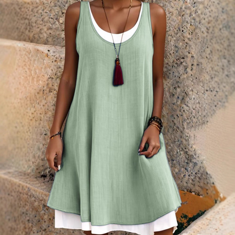 Casual Sleeveless Fake Two-Piece A-Line Tank Dress