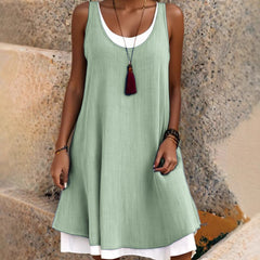 Casual Sleeveless Fake Two-Piece A-Line Tank Dress