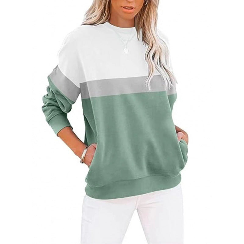 Women's Color-Block Long Sleeve Casual Sports Pullover Sweater