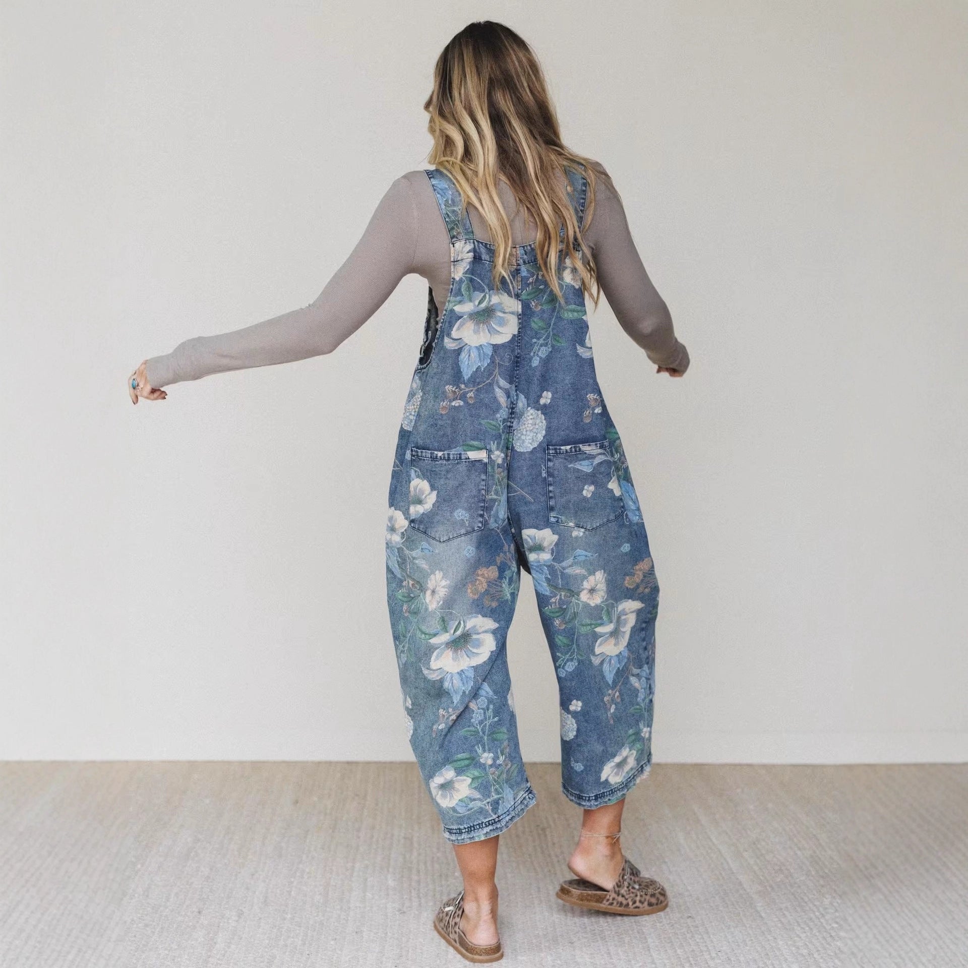 Women's Printed Denim Straight-Leg Trousers